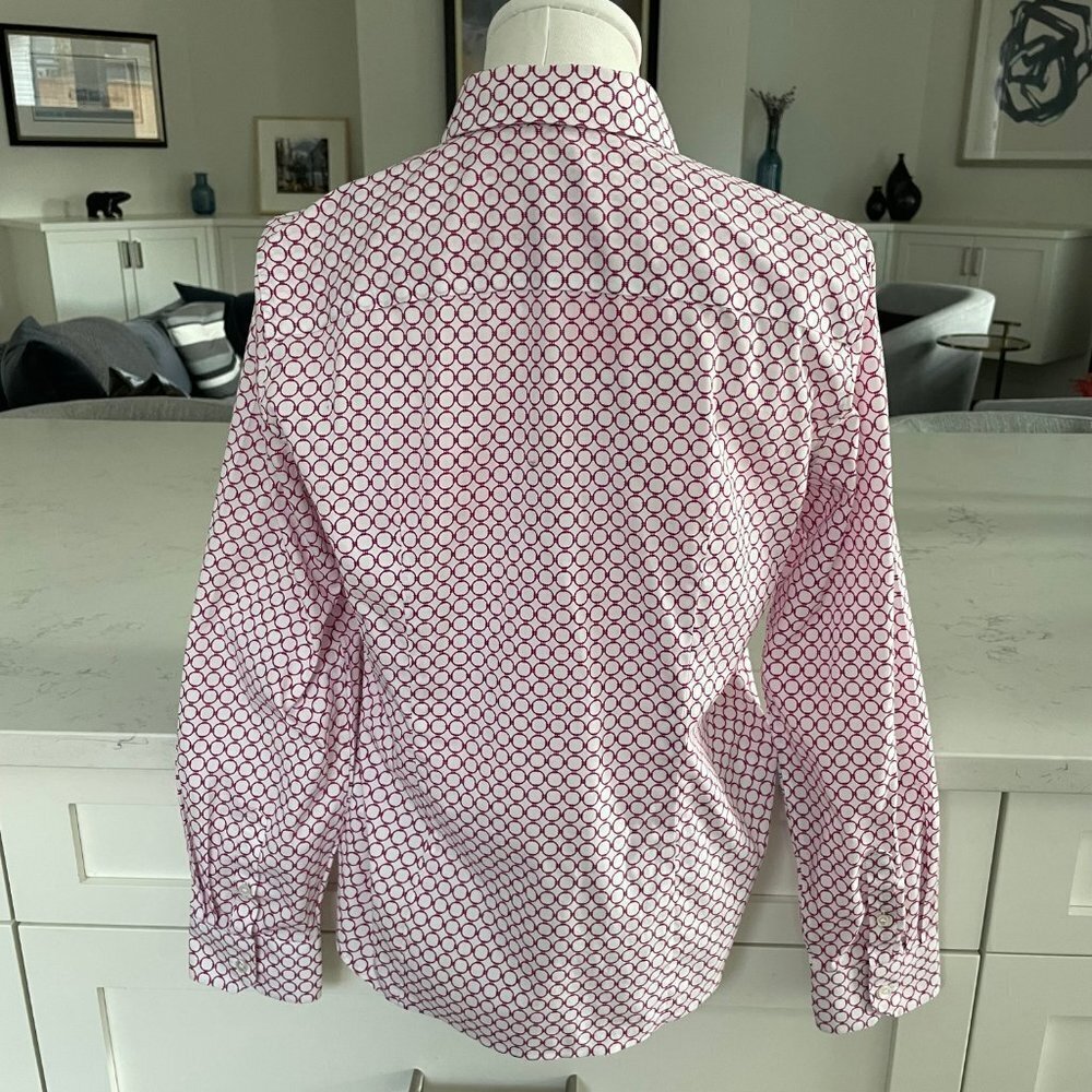 Talbots Petites Lg Slv Button Down Circle Print Cotton Blouse Fuschia Wht Sz 10P - Picture 4 of 11